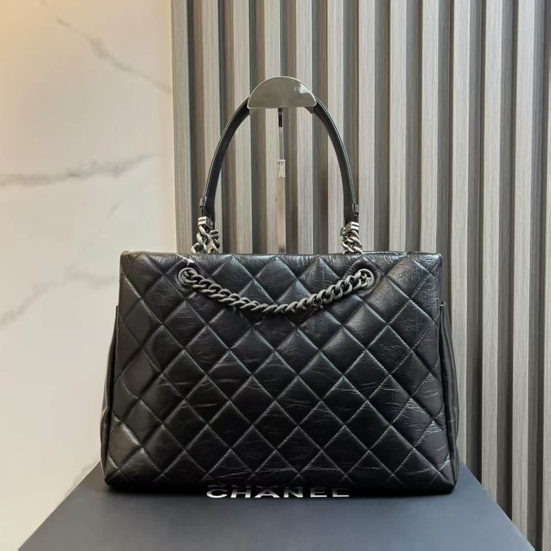 Chanel Quilted Black Leather Tote Bag 2012