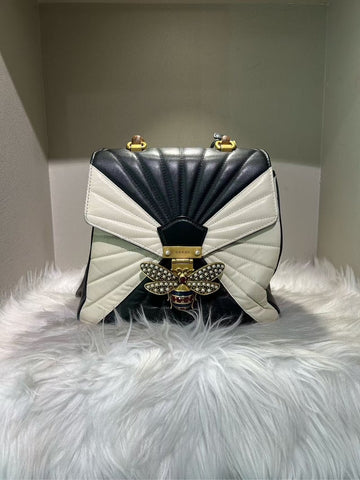 GUCCI Broadway Shoulder Bag Black and White Leather