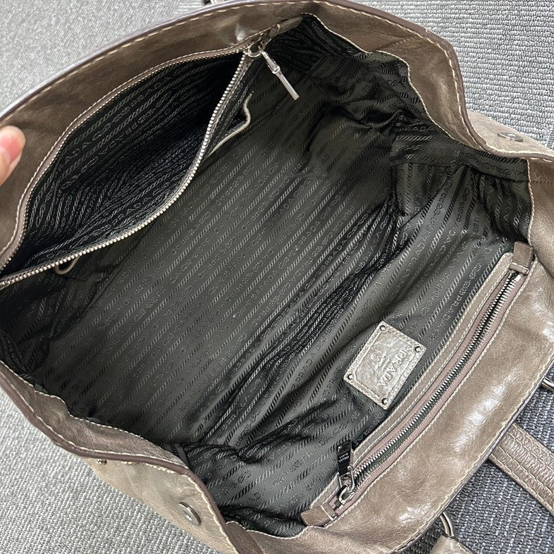 Prada Leather Tote - Taupe Shoulder Bag