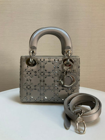 Christian Dior Lady Dior Top Handle Bag in Metallic Silver