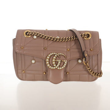 Gucci GG Marmont Quilted Shoulder Bag in Beige with Pearls