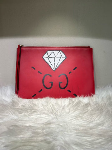 Gucci GG Diamond Red Clutch Bag -  Designer Handbag Sale