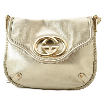 GUCCI Interlocking Fringe Shoulder Bag Leather Champagne Gold 167732 rd106