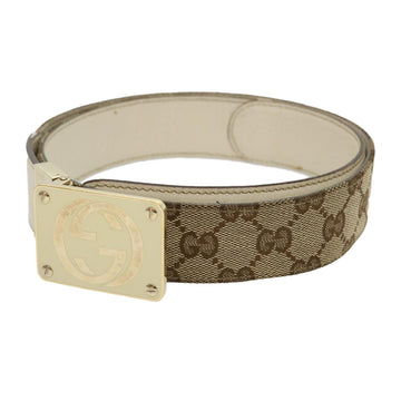 GUCCI GG Canvas Belt Leather Beige White rd2130