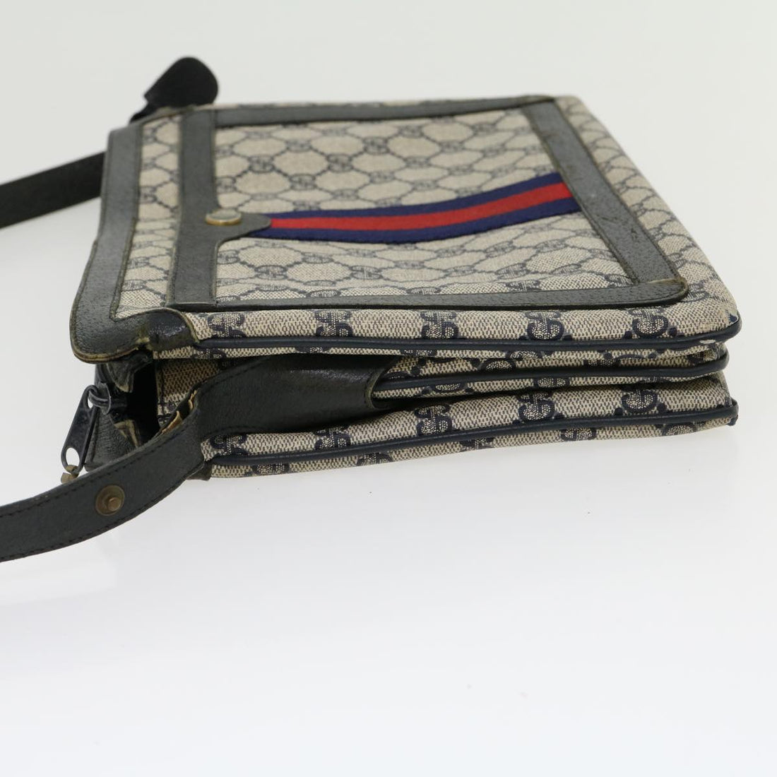 GUCCI GG Canvas Sherry Line Shoulder Bag Beige Red Navy 1402013 rd2346