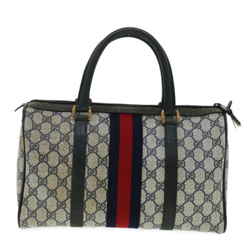 GUCCI GG Canvas Sherry Line Boston Bag PVC Leather Gray Red Navy rd3671