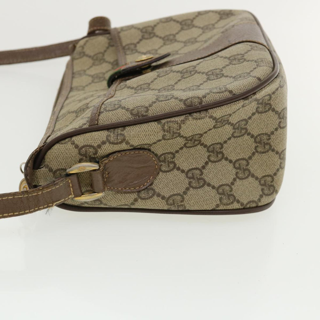 GUCCI Web Sherry Line GG Canvas Shoulder Bag PVC Leather Beige Green rd3958