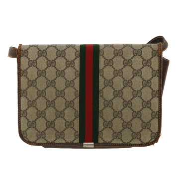 GUCCI Web Sherry Line GG Canvas Shoulder Bag PVC Leather Beige Green rd3964