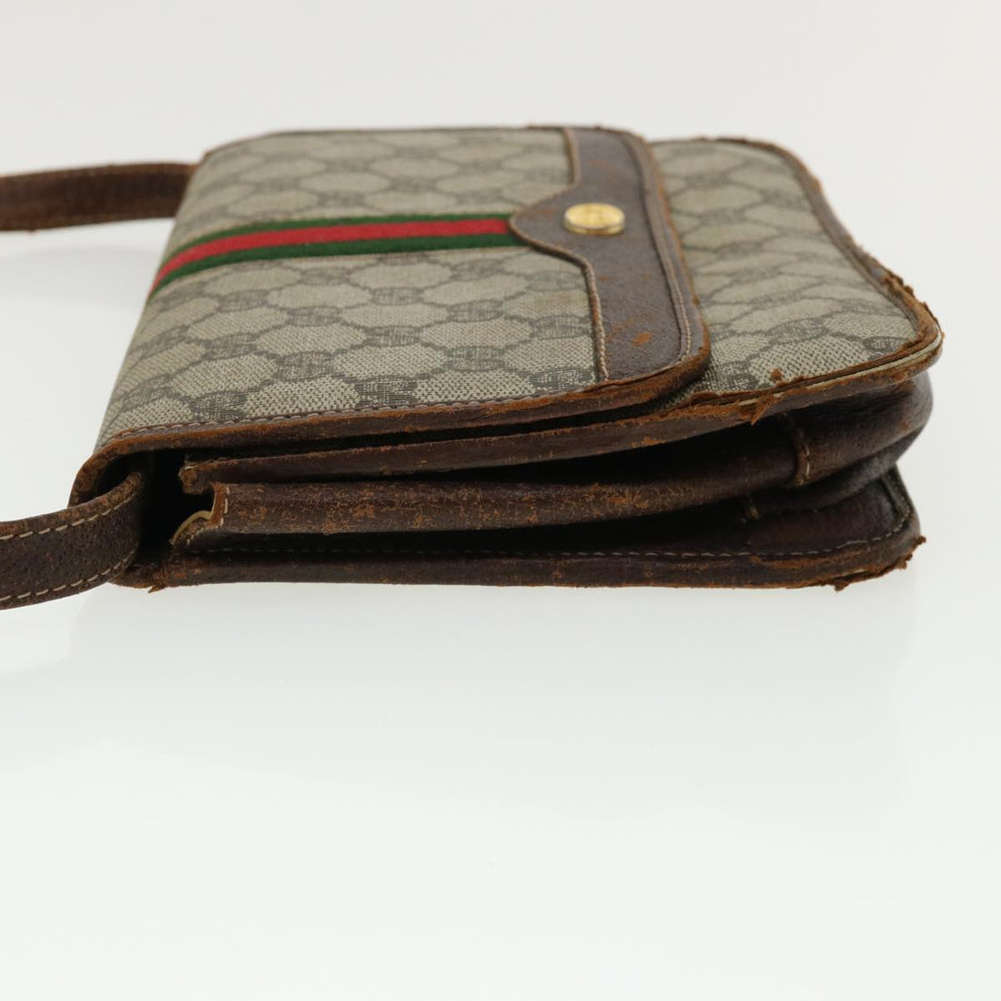 GUCCI Web Sherry Line GG Canvas Shoulder Bag PVC Leather Beige Green rd3964