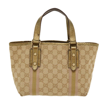 GUCCI Sherry Line GG Canvas Hand Bag Beige Gold pink 213041 rd4461