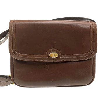 GUCCI Leather Shoulder Bag Brown rd458