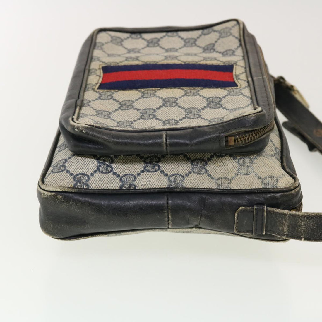 GUCCI GG Canvas Sherry Line Shoulder Bag PVC Leather Gray Red Navy rd4916