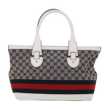 GUCCI GG Canvas Sherry Line Shoulder Bag Gray Red Navy 257085 rd5254