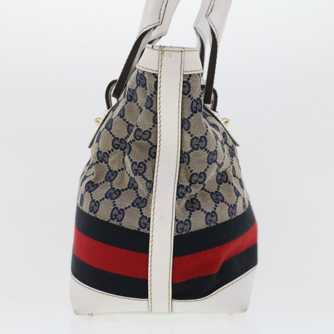 GUCCI GG Canvas Sherry Line Shoulder Bag Gray Red Navy 257085 rd5254