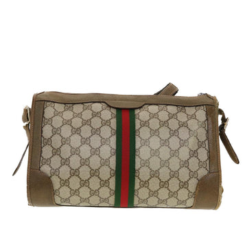 GUCCI GG Canvas Web Sherry Line Shoulder Bag PVC Leather Beige Green rd5263