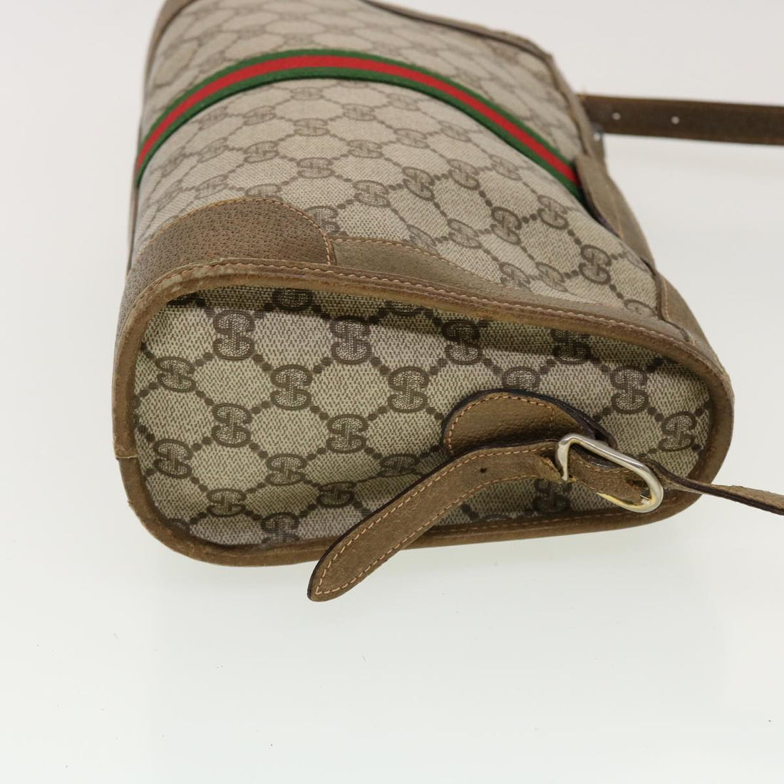 GUCCI GG Canvas Web Sherry Line Shoulder Bag PVC Leather Beige Green rd5263