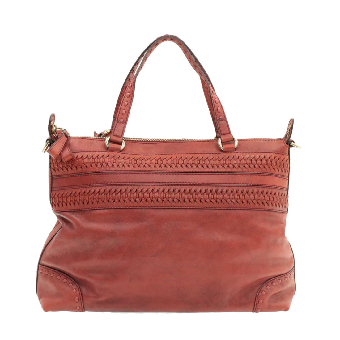 GUCCI Green Carpet Challenge Fringe Bamboo Tote Bag Leather 2way Red rd707