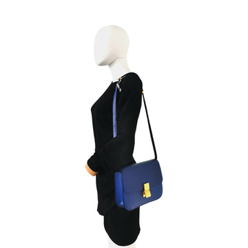 Celine Classic Medium Blue Box Leather Gold
