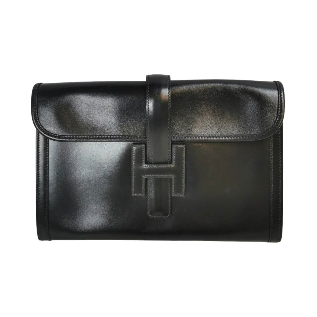 Hermès Jige Elan Clutch Small Black Box Calfskin