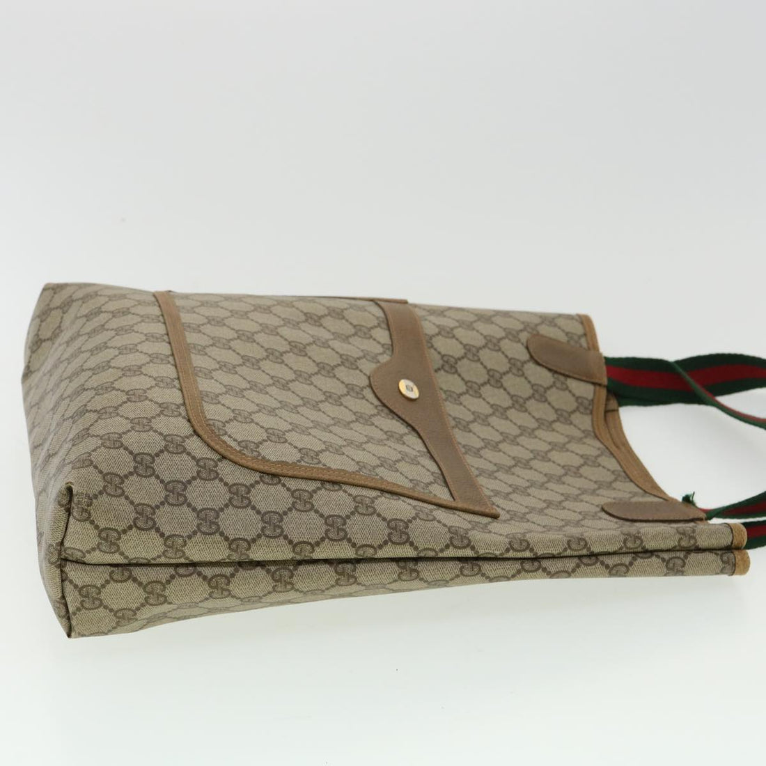 GUCCI Web Sherry Line GG Canvas Tote Bag PVC Leather Beige Green Red ro546