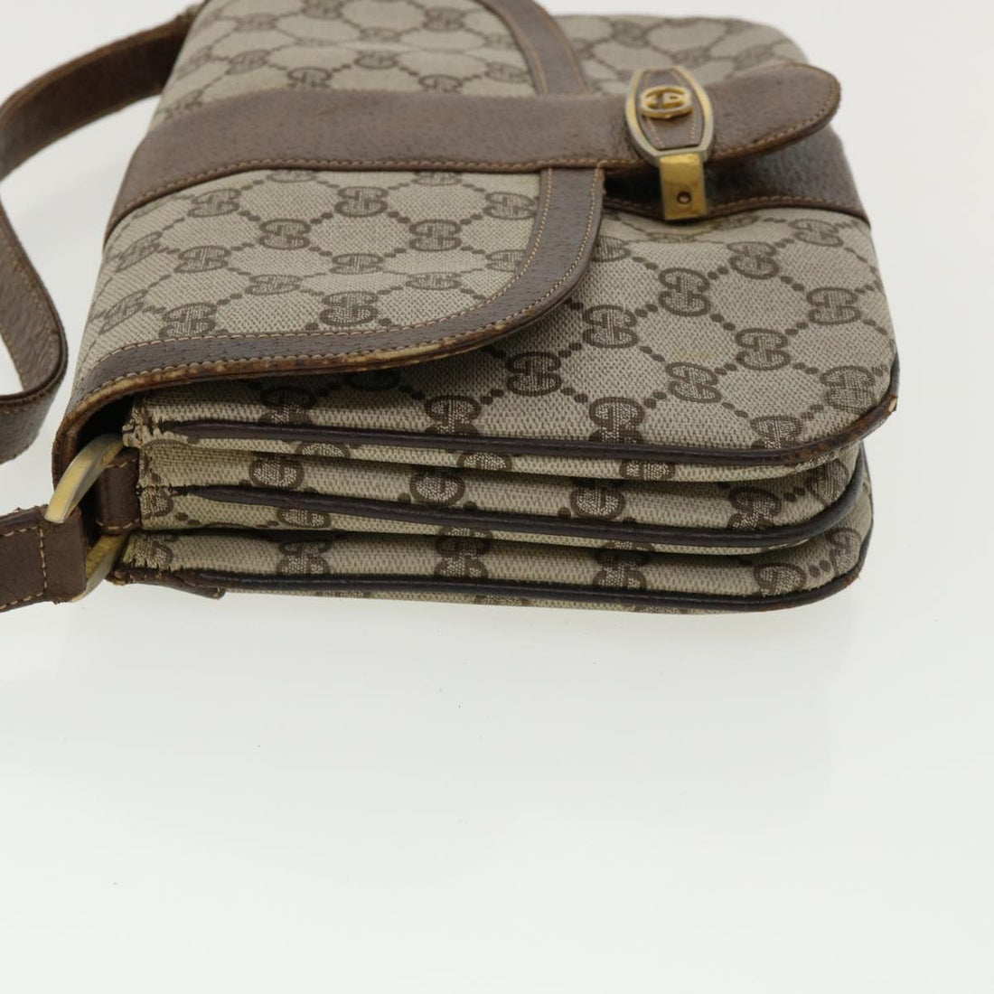 GUCCI GG Canvas Shoulder Bag PVC Leather Beige ro555