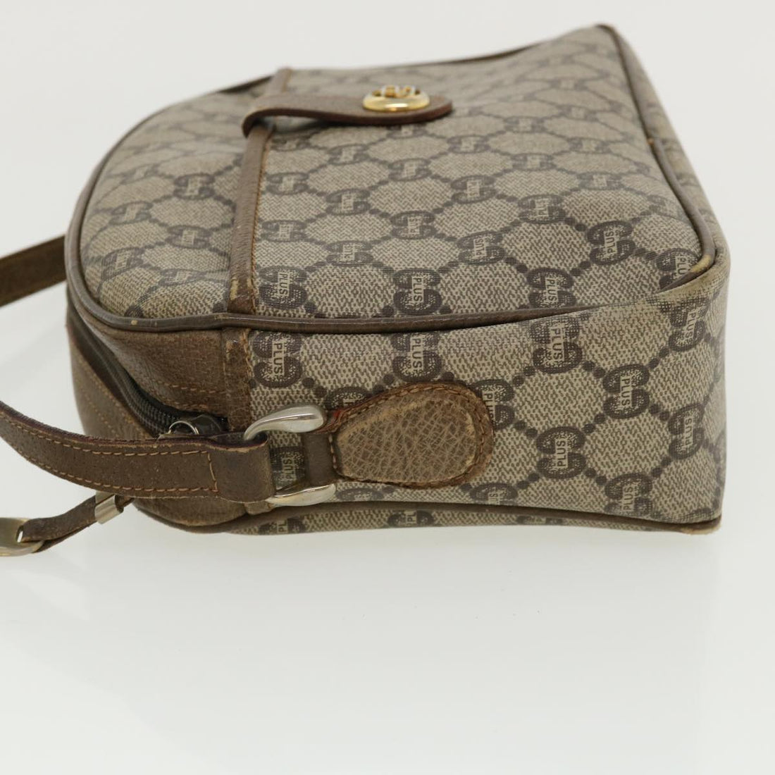 GUCCI GG Plus Canvas Shoulder Bag PVC Leather Beige ro556