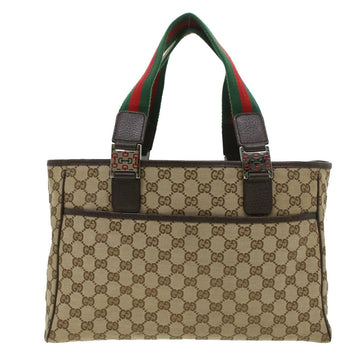 GUCCI GG Canvas Web Sherry Line Tote Bag Beige Red Green ro581