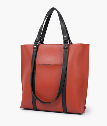 Rust and black double-handle tote bag