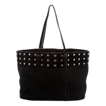 Saint Laurent Boucle Studded Black Raffia Leather Shopping Tote