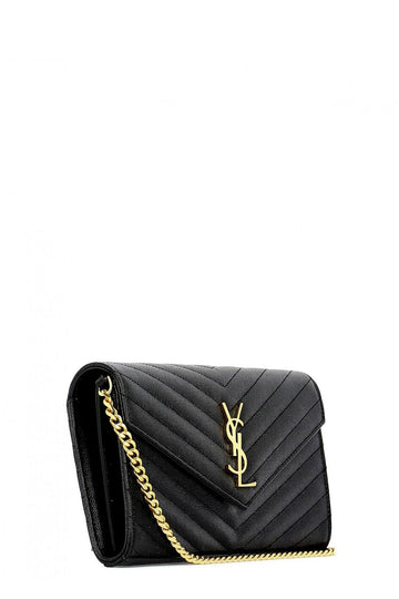 Monogram Chain Wallet Chevron Black with Gold Hardware