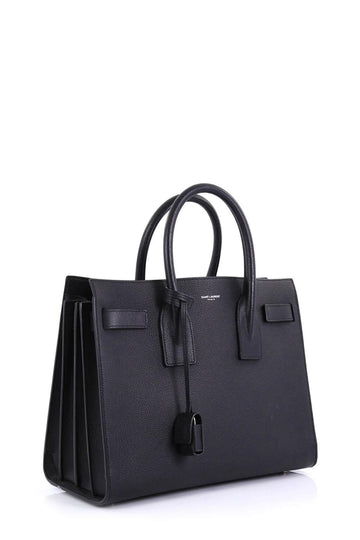 Classic Small Sac De Jour Black in Grained Leather with Silver Hardware