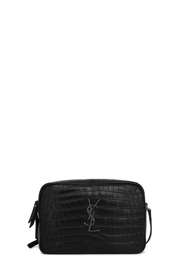 Crocodile Embossed Lou Camera Bag Black with Tassel