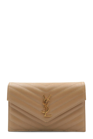 Envelope Chain Wallet Beige with Gold Hardware