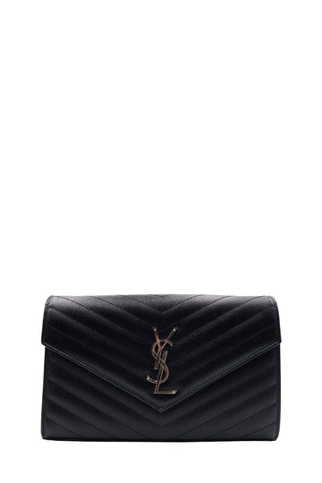 Envelope Chain Wallet with Silver Hardware Black
