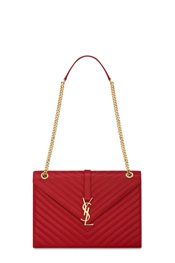 Large Matelasse Monogram Envelope Bag Lipstick Red
