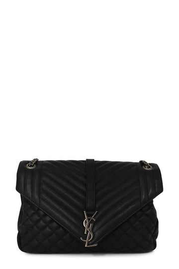 Large Mix Matelasse Monogram Soft Envelope Bag Black with Silver Hardware