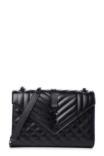 Medium Mix Matelasse Monogram Envelope Bag Black with Black Hardware
