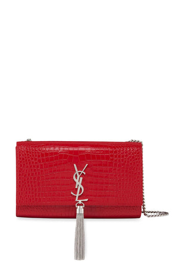 Monogram Medium Kate with Tassel Crocodile Embossed Eros Red