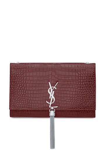 Monogram Medium Kate with Tassel Crocodile Embossed Rouge Legion