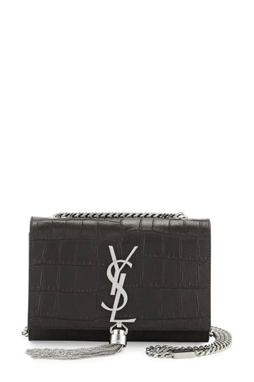 Monogram Small Kate with Tassel Crocodile Embossed Black