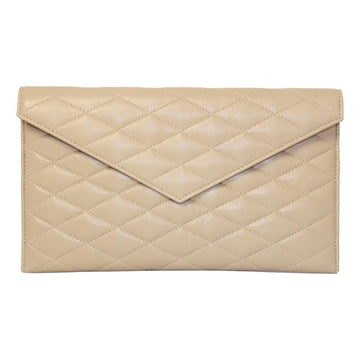 Saint Laurent Sade Logo Beige Leather Quilted Pouch Clutch Bag