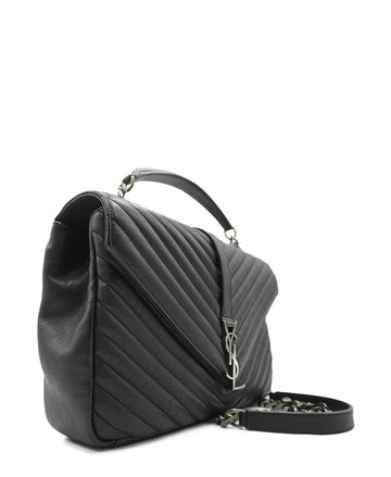 Large Monogram Chevron Matelassé College Bag Black
