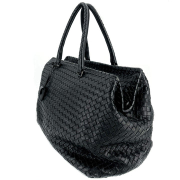 Black Leather Intrecciato Tote