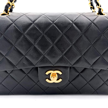 Classic Double Flap Chain Bag Black Leather Medium