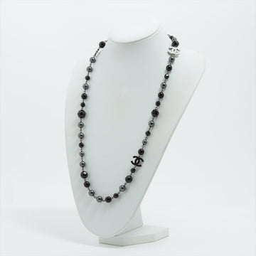Coco Long Necklace Faux-Perles Black Silver