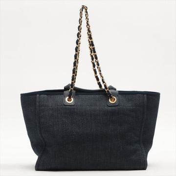 Deauville Denim Tote Bag Navy Blue Silver Hardware Medium
