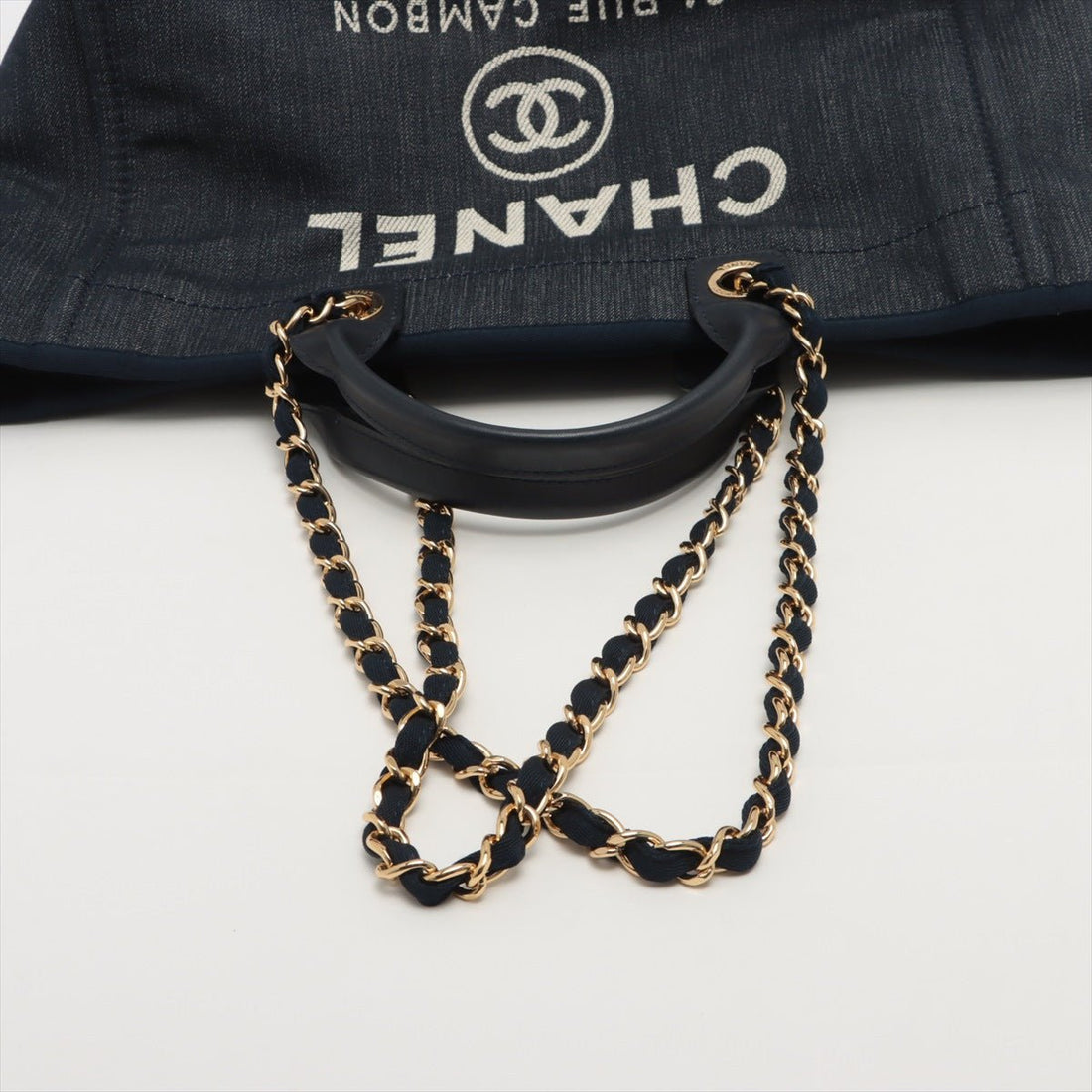 Deauville Denim Tote Bag Navy Blue Silver Hardware Medium