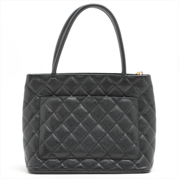 Medallion Tote Bag Black Caviarskin Gold Metal