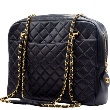 Vintage Black Matelassé Lambskin Shoulder Bag