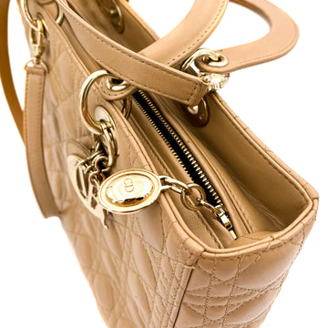 Lady Dior Large Cannage Leather Zip Beige Bag